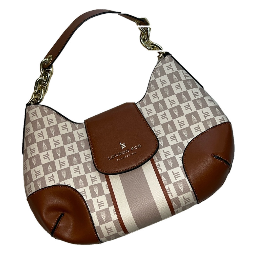 LONDON FOG COLLECTION Polyvinyl Hobo Satchel Cognac Crossbody Shoulder Bag